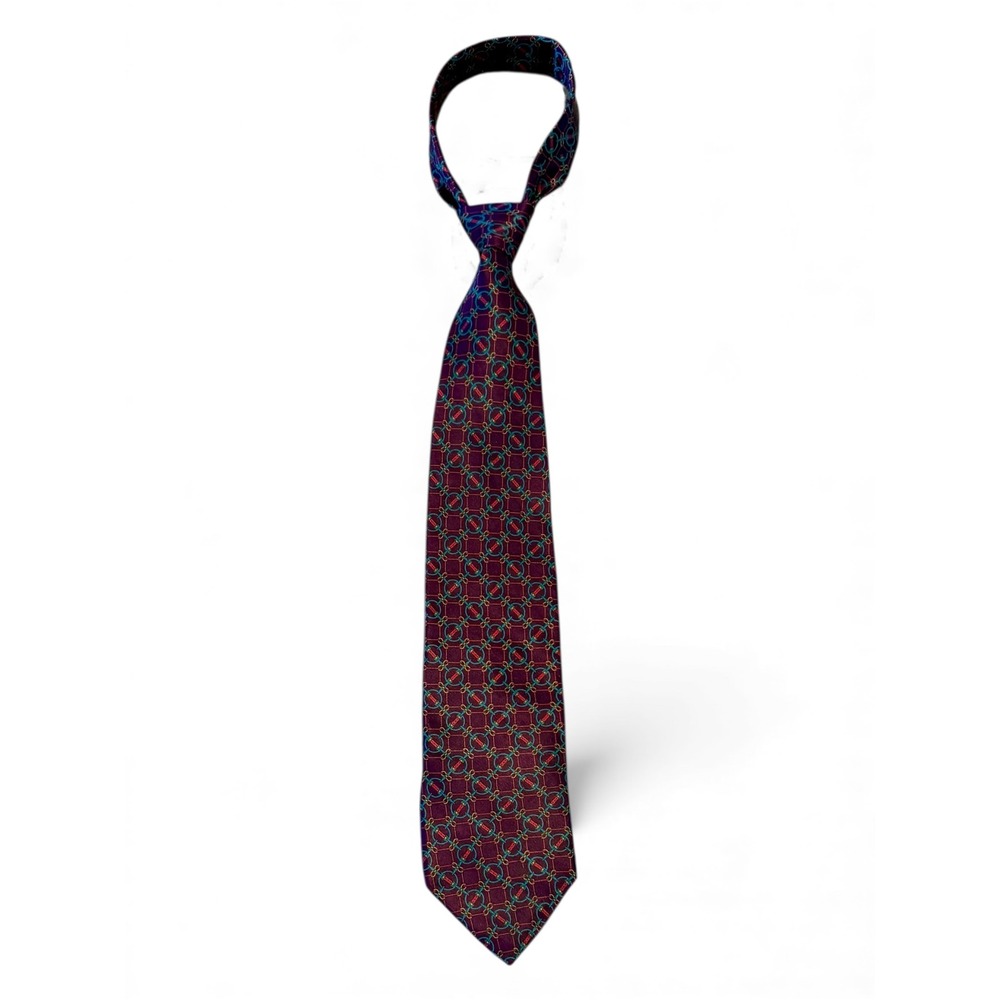 Bill Blass Men's Silk Necktie Burgundy Geometric Pattern